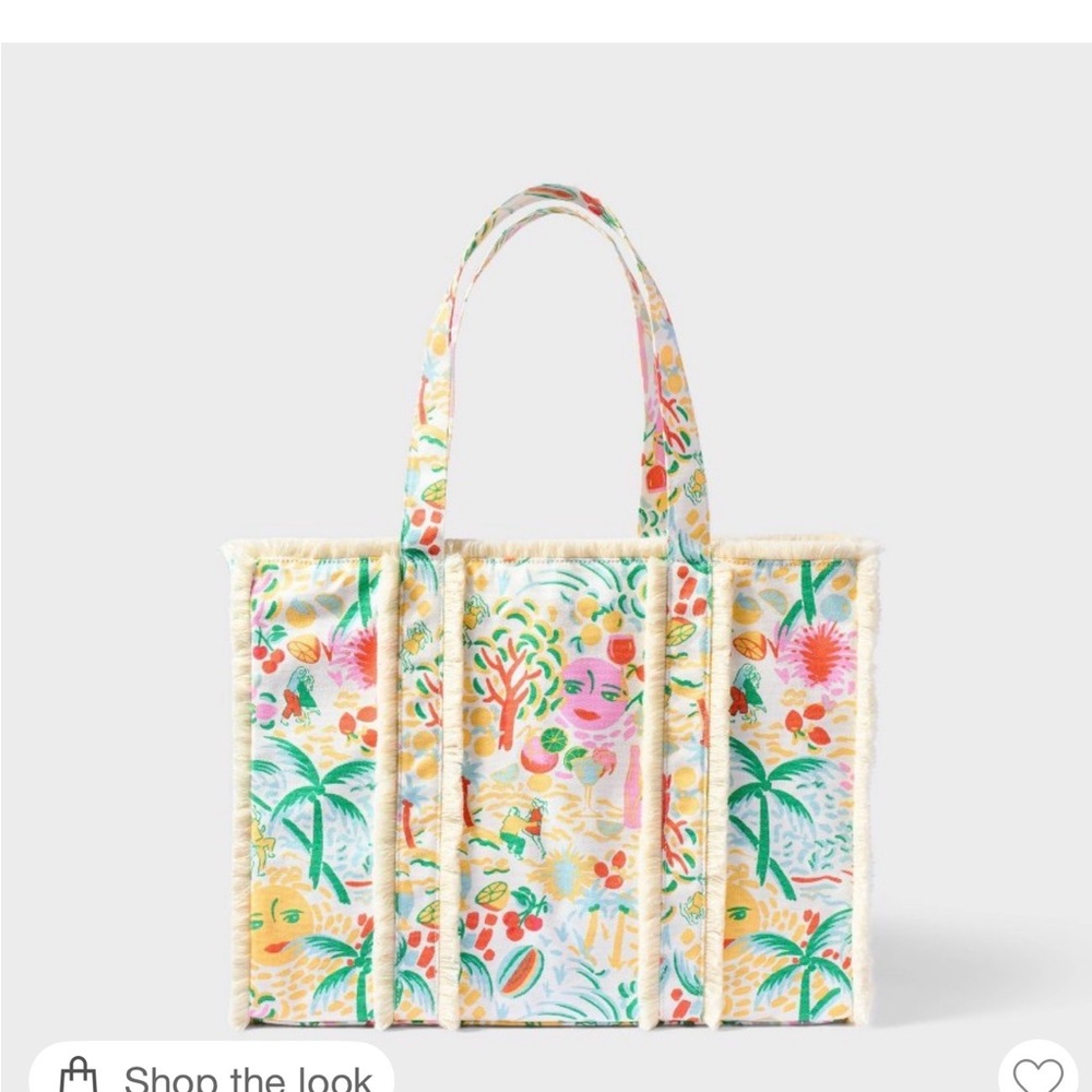 Roller Rabbit Tropical Canvas Tote in Cream, Green, Pink